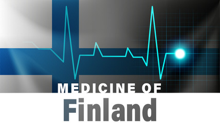Finland flag and heartbeat line illustration. Medicine of Finland with country name