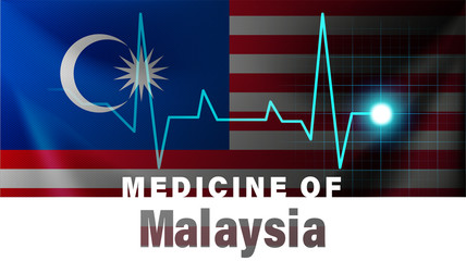 Malaysia flag and heartbeat line illustration. Medicine of Malaysia with country name