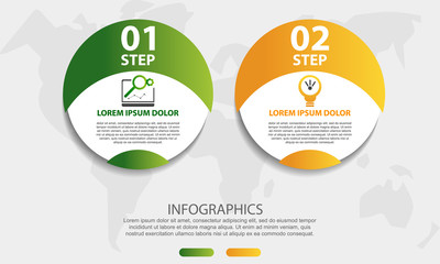 Modern 3D vector illustration. Circular infographic template with two elements. Icons and text. Designed for business, presentations, web design, applications, interfaces, diagrams with 2 steps
