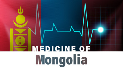 Mongolia flag and heartbeat line illustration. Medicine of Mongolia with country name