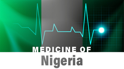 Nigeria flag and heartbeat line illustration. Medicine of Nigeria with country name