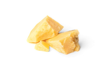 Parmesan cheese isolated on white background.
