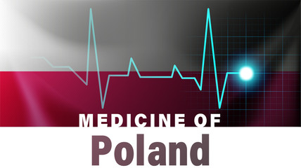 Poland flag and heartbeat line illustration. Medicine of Poland with country name