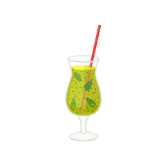 Tropical cocktail with straw on white background.