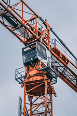 Tall construction site crane cabin, Stockholm Sweden