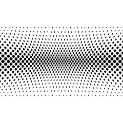 Black halftone bilinear horizontal gradient line of dots in diagonal arrangement on white background. Retro abstract vector design element