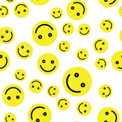 Emoji seamless pattern background. Simple smile yellow emoticons. Vector illustration