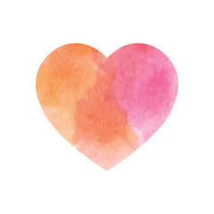 Pink heart with watercolor texture design. Simple flat vector illustration