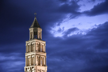 Fototapeta na wymiar St Domnius Bell Tower in Split, Croatia During a Storm