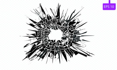 Fototapeta premium Broken glass, cracks, bullet marks on glass. Illustration set. You can easy change colors or sizes. High resolution