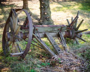 wheel of old wooden wagon