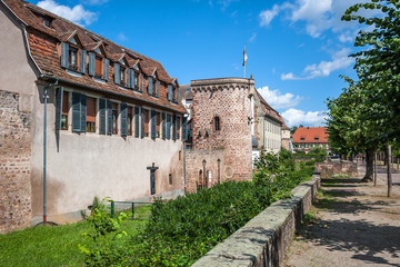 Ramparts in Obernai town center, Alsace wine route, France