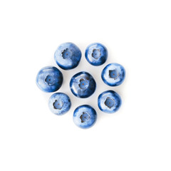 Blueberry. Pile of fresh blueberries isolated on white background, top view. Closeup.
