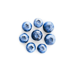 Blueberry. Pile of fresh blueberries isolated on white background, top view. Closeup.