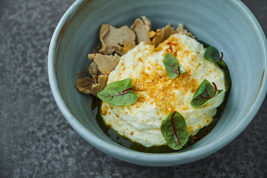 Exquisite dessert with halva and sorrel