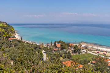 Fototapeta premium Coastline of historical town of Afytos, Kassandra, Chalkidiki, Central Macedonia, Greece