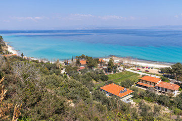 Fototapeta premium Coastline of historical town of Afytos, Kassandra, Chalkidiki, Central Macedonia, Greece