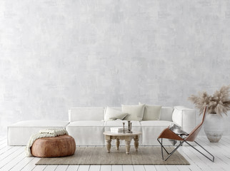 Scandi-boho style home interior background, 3D render © artjafara