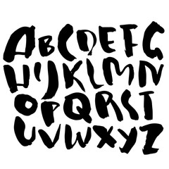 Hand drawn font made by dry brush strokes. Grunge style alphabet. Handwritten font. Vector illustration.