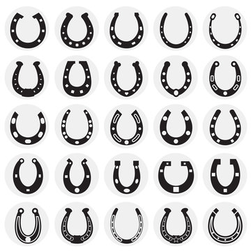 Horse Shoe Icons Set On Circles Background For Graphic And Web Design. Simple Vector Sign. Internet Concept Symbol For Website Button Or Mobile App.