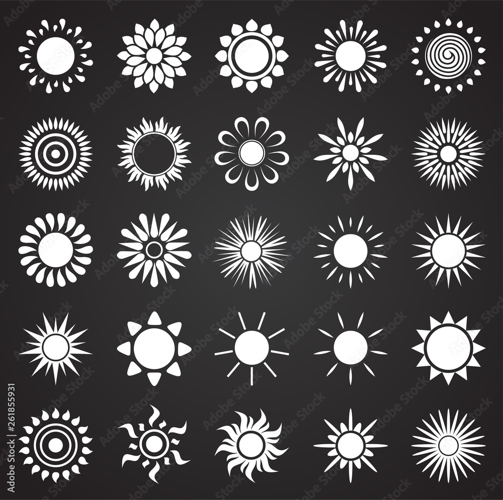 Poster sun icons set on black background for graphic and web design. simple vector sign. internet concept s