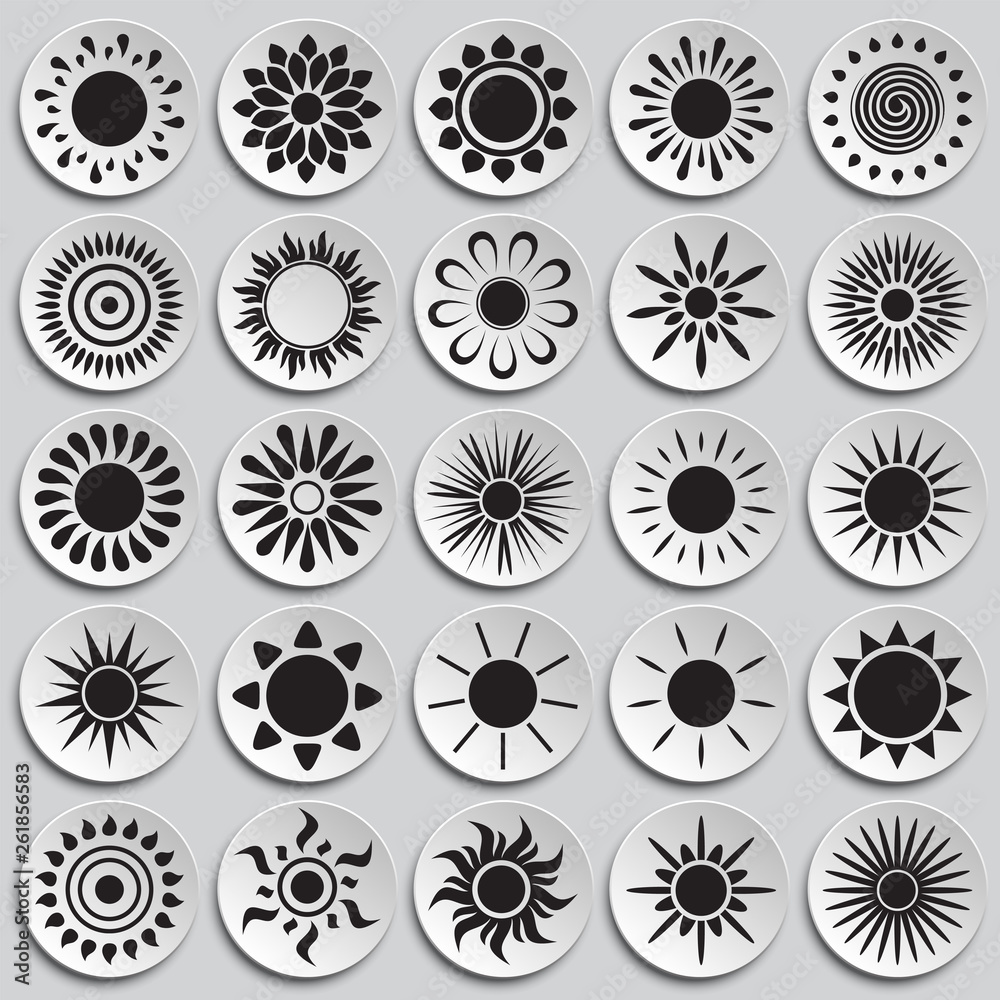 Poster sun icons set on plates background for graphic and web design. simple vector sign. internet concept 