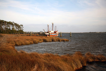 Roanoke Island Festival Park, Outerbanks NC, USA. Soft blurry background.
