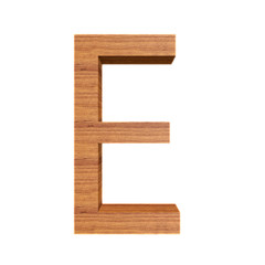 Capital wooden letter E isolated on white background, font for your design, 3D illustration