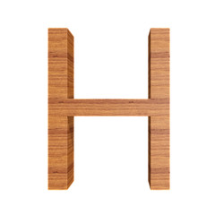 Capital wooden letter H isolated on white background, font for your design, 3D illustration