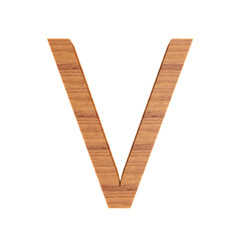 Capital wooden letter V isolated on white background, font for your design, 3D illustration