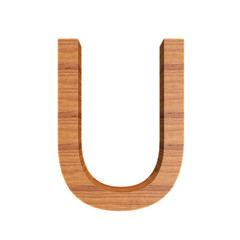 Capital wooden letter U iIsolated on white background, font for your design, 3D illustration