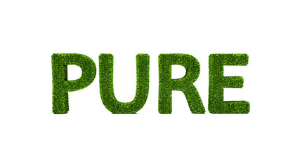 3D rendering PURE word made of green grass, save the earth concept