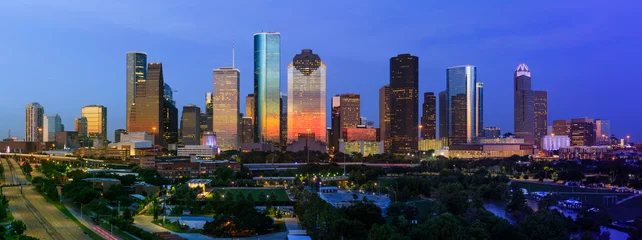 Fototapete Skyline City of Houston Skyline July 4th 2018 with dramatic sunset  © Ramiro
