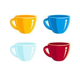 Set of empty colored cups, vector icons