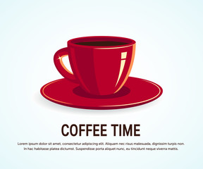 Red cup of coffee or black tea, vector