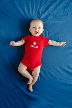 British Flag Canada Maple Leaf-1 Printed Baby Girls Short-Sleeved Romper Jumpsuit