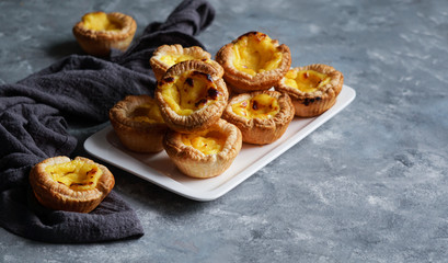 pastel de nata, de Belem, also known as Portuguese custard tart is a Portuguese egg tart pastry