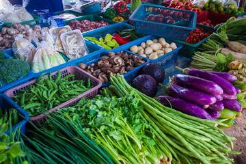 Thai Asian grocery bazaar with fresh vegetables