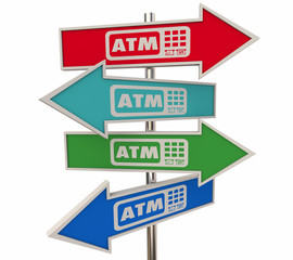 ATM Automated Teller Machine Bank Withdraw Arrow Signs 3d Illustration