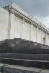 Nuremberg, Germany - Aug 22, 2016:  Ruins of the Zeppelin Field, where from 1933 former Nazi National Socialists used the area for their Party Rallies in Nuremberg.