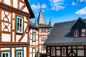 Cityscape with half-timbered in the old town Braunfels, Hesse, Germany
