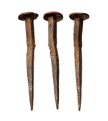 three old nails on white background