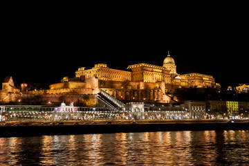 Fototapeta na wymiar View of the Buda Castle Royal Palace from the Danube river in Budapest, Hungary, Europe