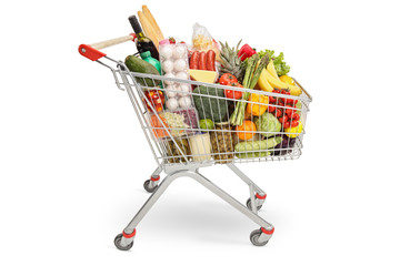 Shopping cart filled with products