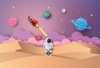 Astronaut on Mars with Colorful Space Planets © kengmerry