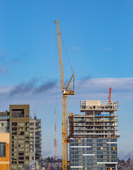 Downtown of Seattle skyline with construction cranes 