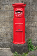 Amami Oshima, Japan - April 6, 2019: Red Post Box in Amami Oshima, Kagoshima, Japan