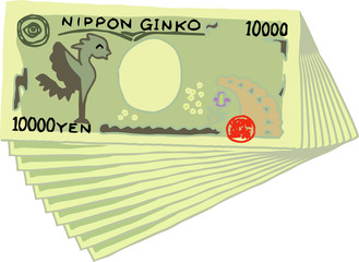 Backside Bunch of Cute hand-painted Japanese 10000 yen note outline