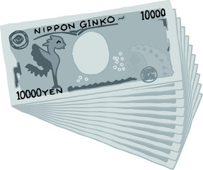 Monochrome Backside Bunch of Cute hand-painted Japanese 10000 yen note 