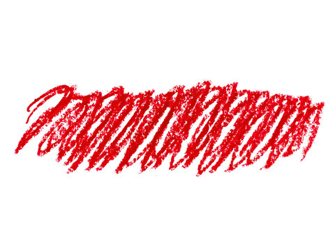 Red crayon scribble texture. Abstract crayon on white background. Wax pastel spot. It is a hand drawn, red abstract crayon background.